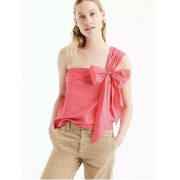 New with tags J.Crew 'One-Shoulder Bow Top' in wildflower pink size 10 - Picture 1 of 7